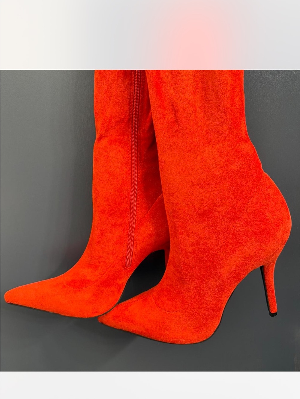 Women's Red Pointed-Toe Suede Stiletto Knee Boots